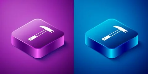 Isometric Firefighter axe icon isolated on blue and purple background. Fire.. Stock Illustration