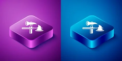 Isometric Firefighter axe icon isolated on blue and purple background. Fire.. Stock Illustration