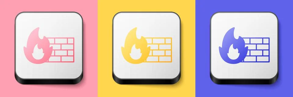 Isometric Firewall, security wall icon isolated on pink, yellow and blue Illustrazione stock