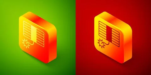 Isometric Firework icon isolated on green and red background. Concept of fun Stock Illustration