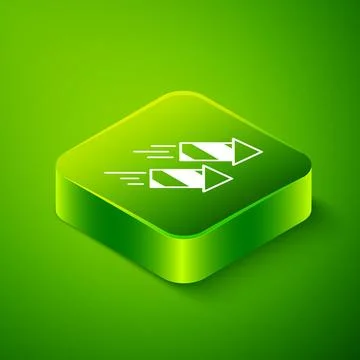 Isometric Firework rocket icon isolated on green background. Concept of fun.. Stock Illustration