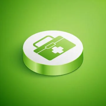 Isometric First aid kit icon isolated on green background. Medical box with.. Stock Illustration