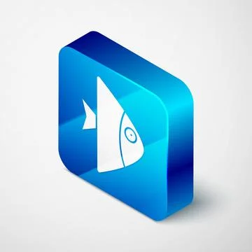 Isometric Fish icon isolated on grey background. Blue square button. Vector. Stock Illustration