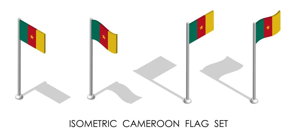 Isometric flag of CAMEROON in static position and in motion on flagpole. 3d v Illustrazione stock