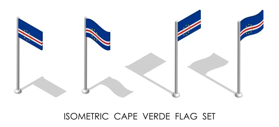 Isometric flag of CAPE VERDE in static position and in motion on flagpole. 3d Stock Illustration