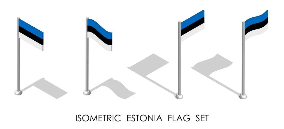 Isometric flag of ESTONIA in static position and in motion on flagpole. 3d ve Illustrazione stock
