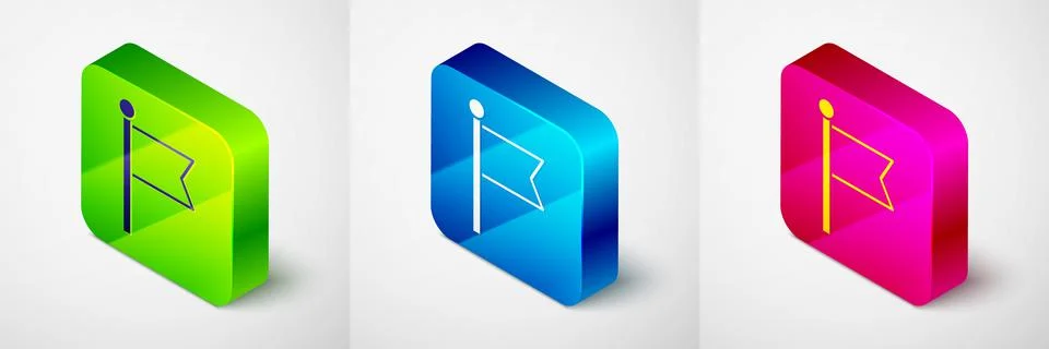 Isometric Flag icon isolated on grey background. Victory, winning and conquer Stock Illustration