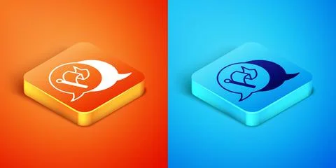 Isometric Flag icon isolated on orange and blue background. Victory, winnin.. Stock Illustration
