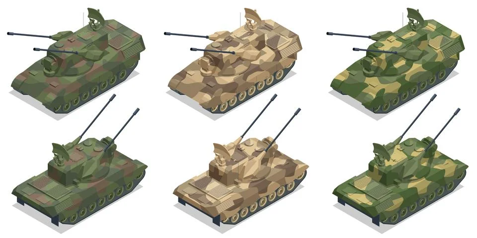 Isometric Flakpanzer Gepard, Self-propelled anti-aircraft gun. The Gepard has Stock Illustration