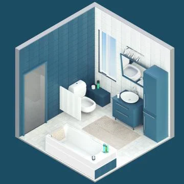 Isometric flat 3D concept interior of bathroom. Illustrazione stock