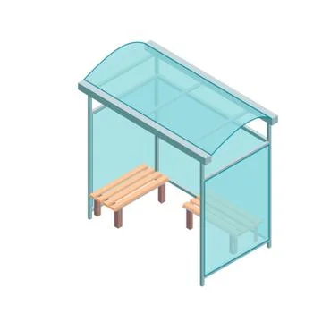 Isometric flat 3D concept vector illustration city bus stop. Stock Illustration