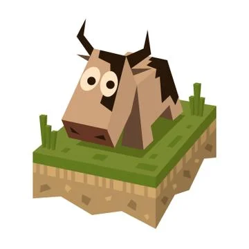 Isometric flat brawn cow on the tile Illustrazione stock