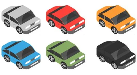 Isometric flat car. multi colored passenger cars . Vector illustration. Stock Illustration