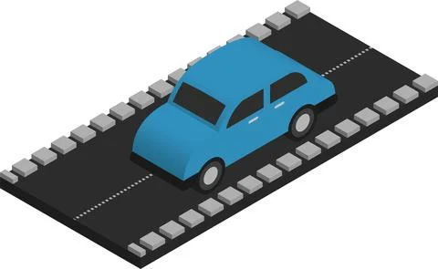 Isometric flat car on the road vector Stock Illustration