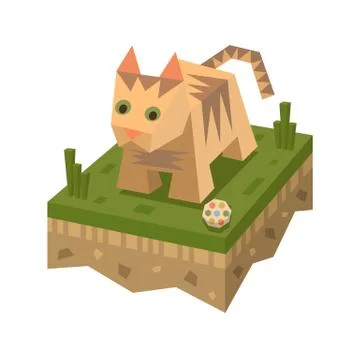 Isometric flat cat on the tile of ground Stock Illustration