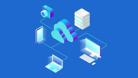 Isometric Flat Cloud computing Network Online Storage Business Finance Analytics Stock Footage 96236736