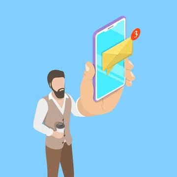 Isometric flat concept of e-mail notification, email alert, new message. 写真素材