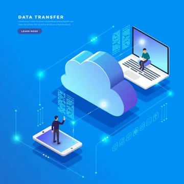 Isometric flat design concept cloud technology data transfer and storage. Con Stock Illustration