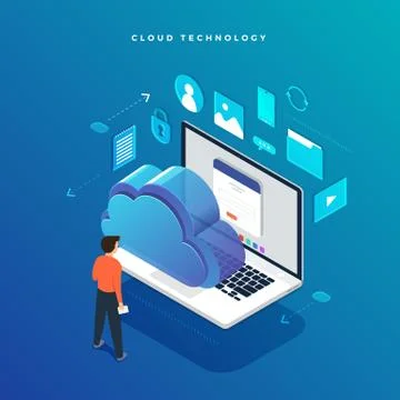 Isometric flat design concept cloud technology data transfer and storage. Con Stock Illustration