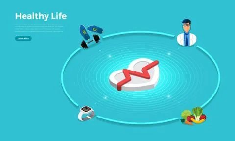 Isometric flat design concept healthy tools. Vector illustrations. Stock Illustration