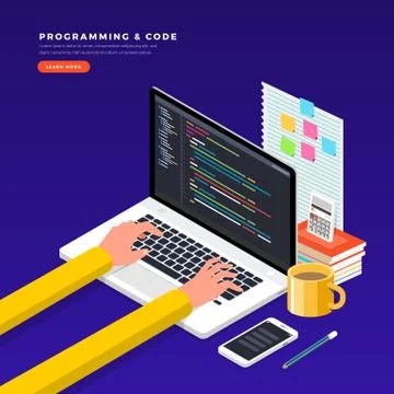 Isometric flat design concept programmer and coding. Vector illustration. Web Stock-Illustration