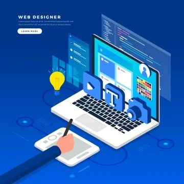 Isometric flat design concept web designer. Vector illustration. Website layo Stock Illustration