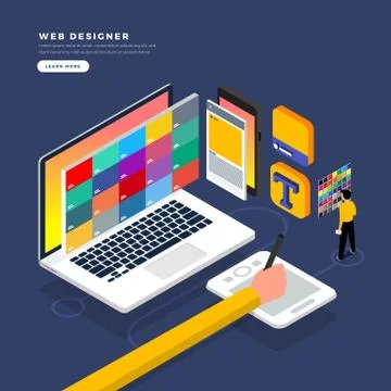 Isometric flat design concept web designer. Vector illustration. Website layo Stock Illustration