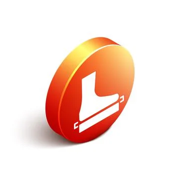 Isometric Flat foot icon isolated on white background. Orange circle button Stock Illustration
