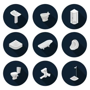 Isometric flat icons sanitary ware Stock Illustration