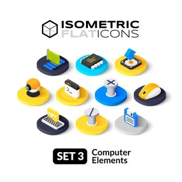 Isometric flat icons set 스톡 일러스트