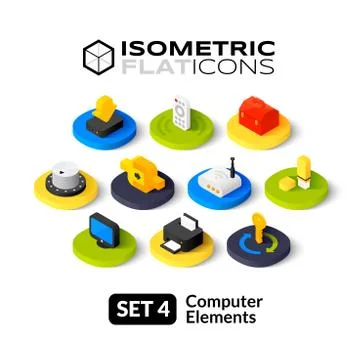 Isometric flat icons set 스톡 일러스트