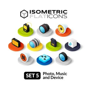 Isometric flat icons set Stock Illustration