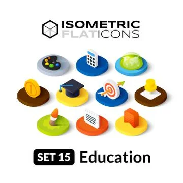 Isometric flat icons set Illustrazione stock