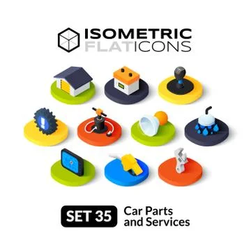 Isometric flat icons set Stock Illustration