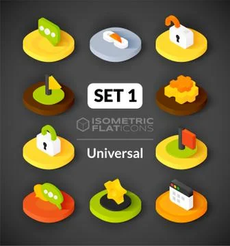 Isometric flat icons set Stock Illustration