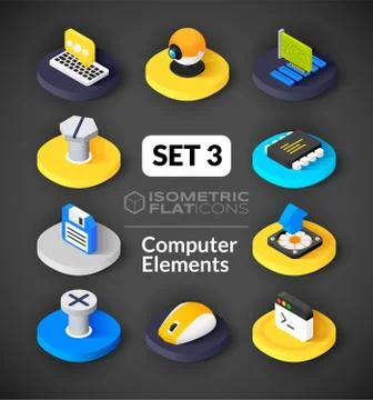 Isometric flat icons set 스톡 일러스트