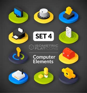 Isometric flat icons set 스톡 일러스트
