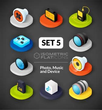Isometric flat icons set Stock Illustration