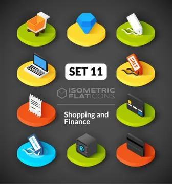 Isometric flat icons set Stock Illustration