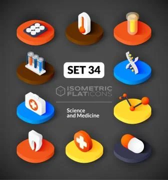 Isometric flat icons set Illustrazione stock