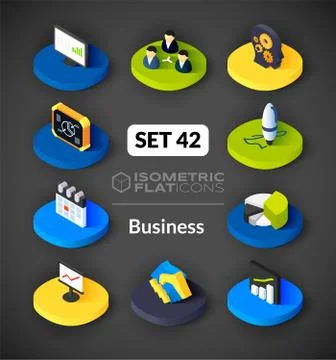Isometric flat icons set Illustrazione stock