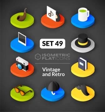 Isometric flat icons set Illustrazione stock