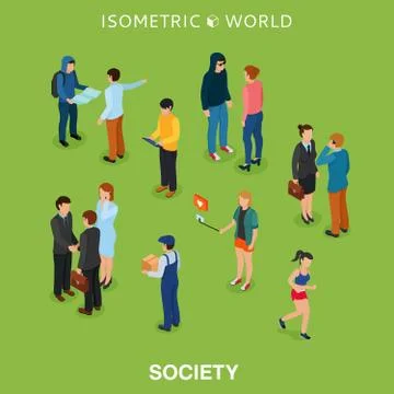 Isometric flat people crowd vector illustration. Different man and woman stan Stock Illustration