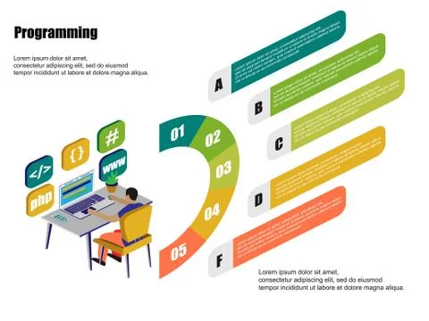 Isometric in flat style. Business development concept. Abstract infographic t 스톡 일러스트