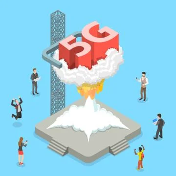 Isometric flat vector concept of 5G , global wireless network. Stock Illustration