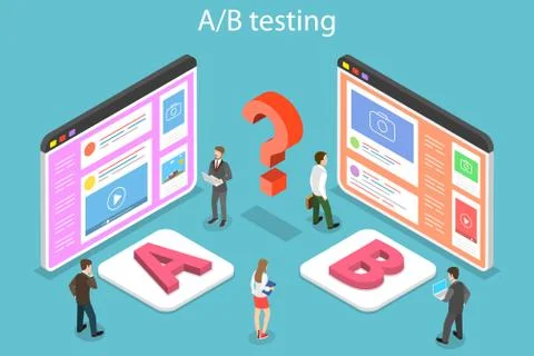 Isometric flat vector concept of AB testing, split test, A-B comparison. Stockillustratie