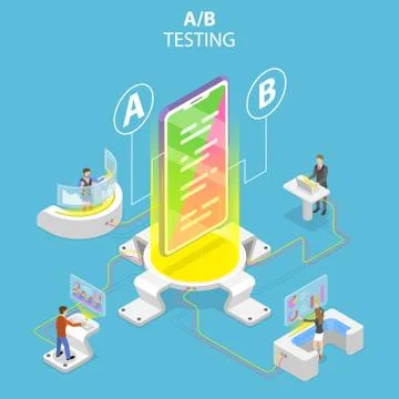 Isometric flat vector concept of AB testing, split test, A-B comparison. Illustrazione stock