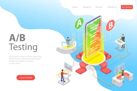 Isometric flat vector concept of AB testing, split test, A-B comparison. 스톡 일러스트
