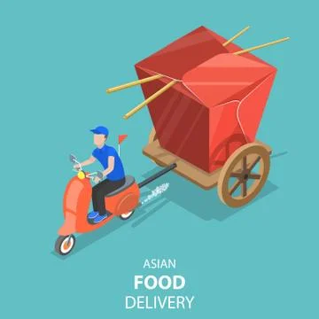 Isometric flat vector concept of asian food delivery, japanese sushi. Stock Illustration
