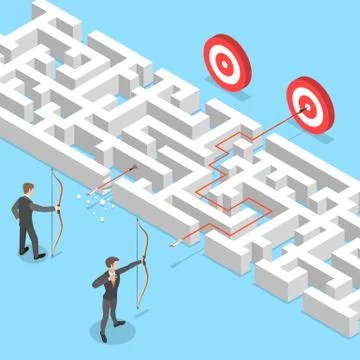 Isometric flat vector concept of business advantage, finding solution. Stock Illustration